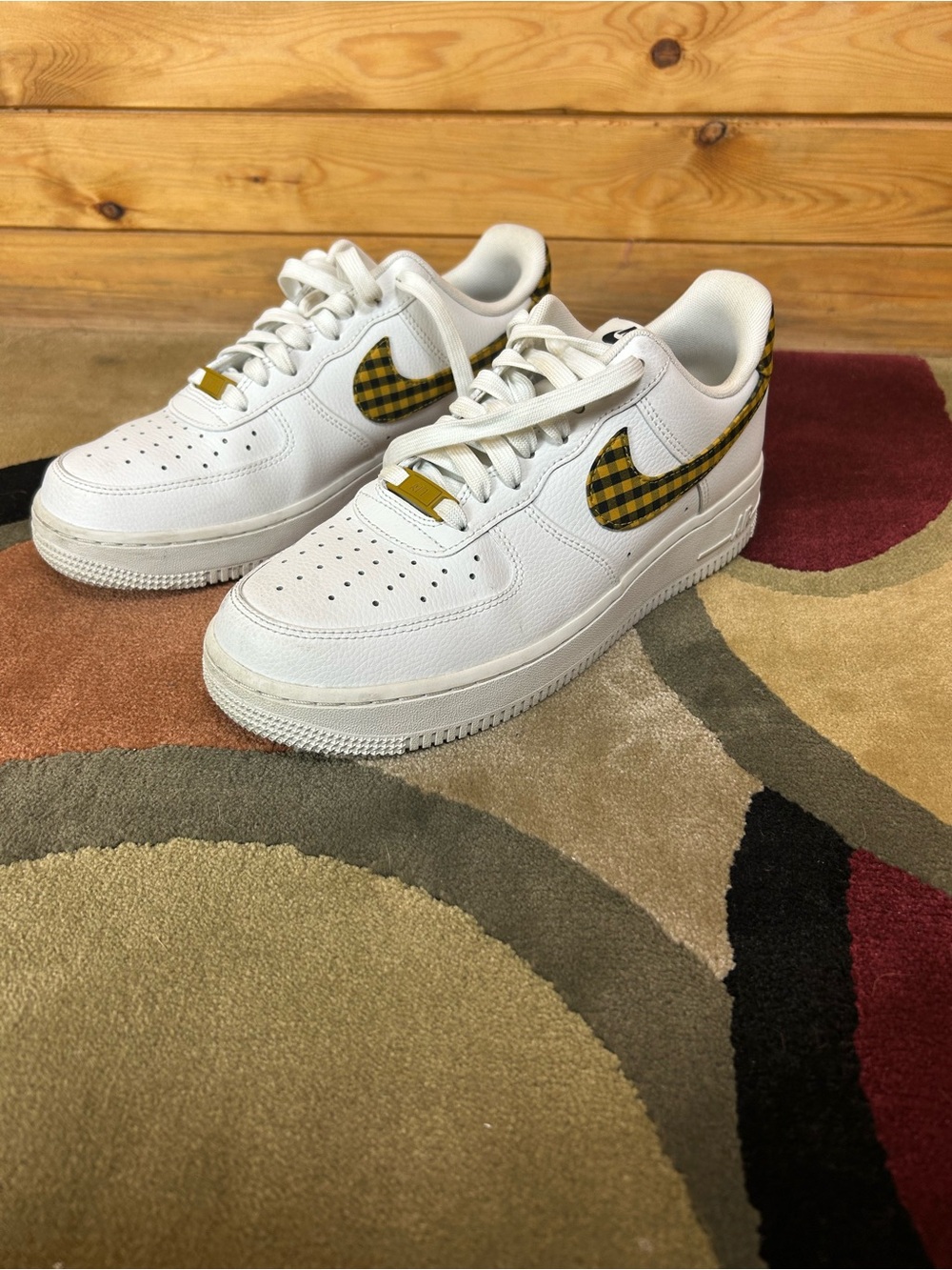 Nike Air Force 1 Low White with Yellow Plaid Swoosh Accent